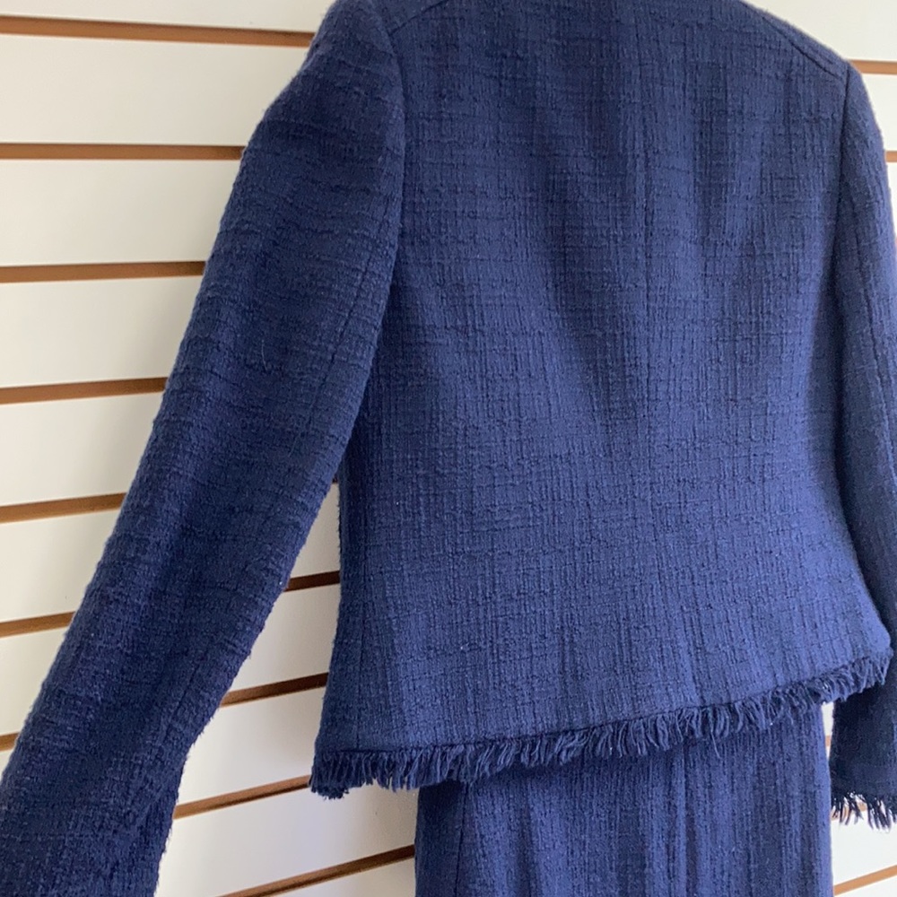 J. CREW Tweed Moto 2 pc Suit Set Jacket (6) ; Skirt (4) Navy Blue Tweed Fringe - Picture 12 of 16